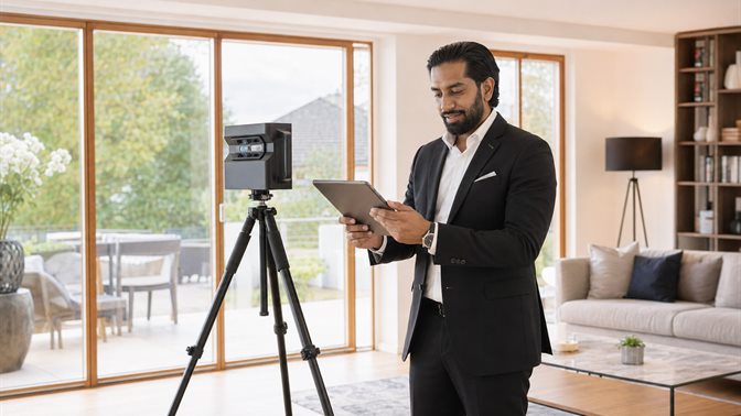 Virtueller 3D-Rundgang durch eine Wohnung am Bildschirm
