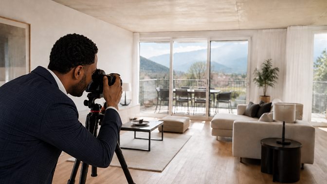 Fotograf bei professionellen Immobilienaufnahmen